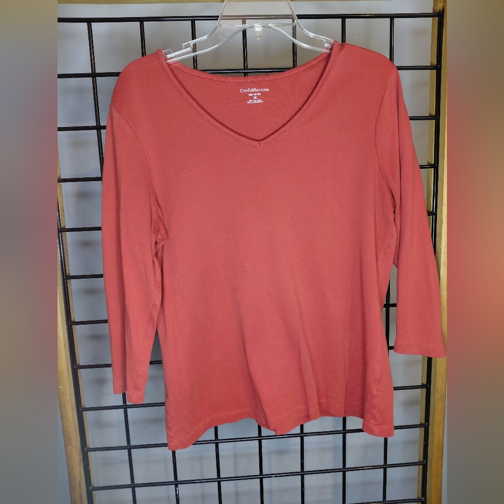 Croft & Barrow Rust Red V-Neck Top- 100% Cotton Comfort